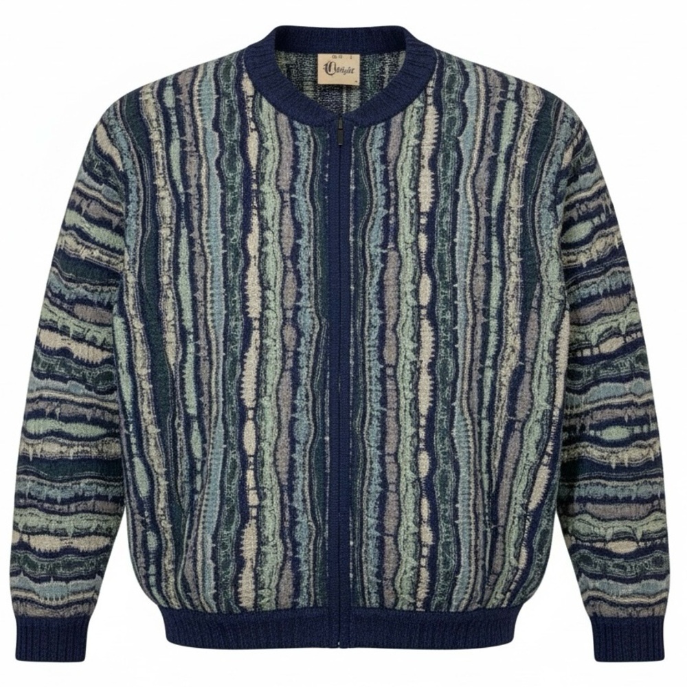 Vintage 90s COOGI Australia Men's SweaterJacket Zipper Multicolor sz Medium Y2K